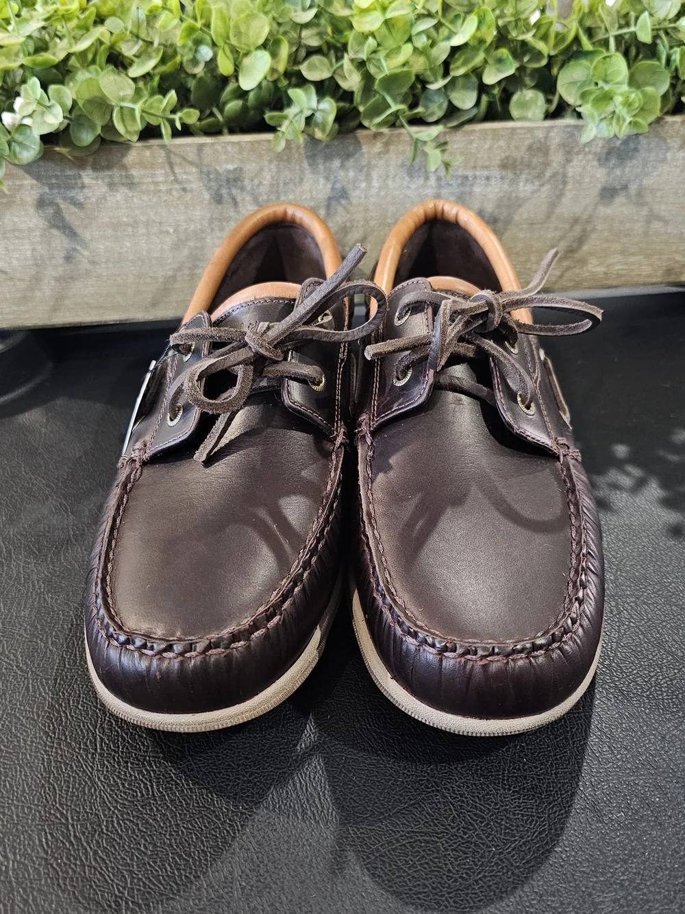 Men's Brown Leather Boat Shoes Tan Collar Waterproof Leather Mens Sz 8 8.5  10.5
